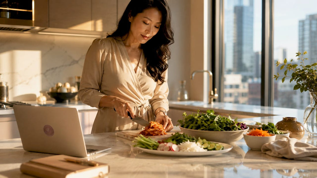 Nutritionist preparing fermented foods for gut health