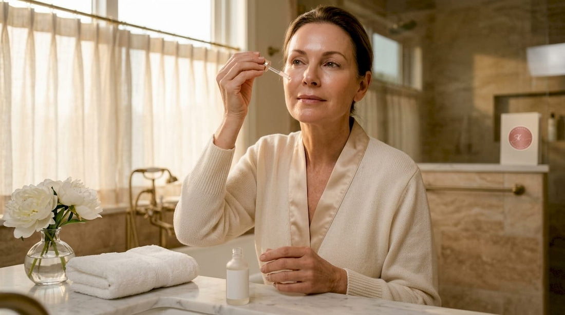 Woman applying prebiotic skincare serum