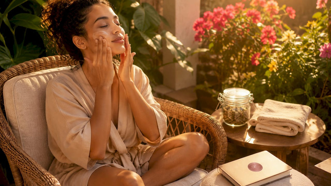 Woman performing holistic skincare ritual