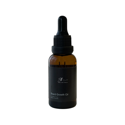 A premium amber-colored bottle with a dropper, containing HempLuxe Unscented Beard Growth Elixir. The elixir showcases a blend of natural ingredients, incluidng organic hemp, aqualene oil, and argan oil. 